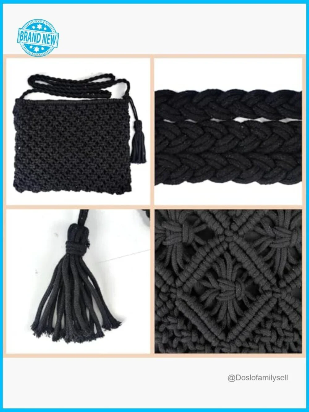 Boho Crochet Crossbody Bag Summer Beach Travel Clutch Handwoven Rectangle Purse